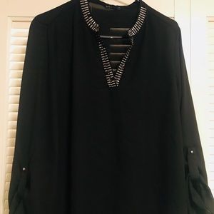 Black dressy flowy top w/studded collar